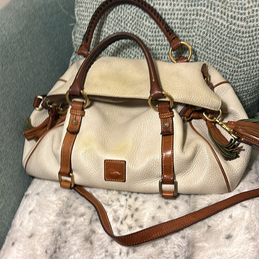 Dooney & Bourke Large Florentine Bag pebble ivory leather *yellow from wear - Picture 7 of 12